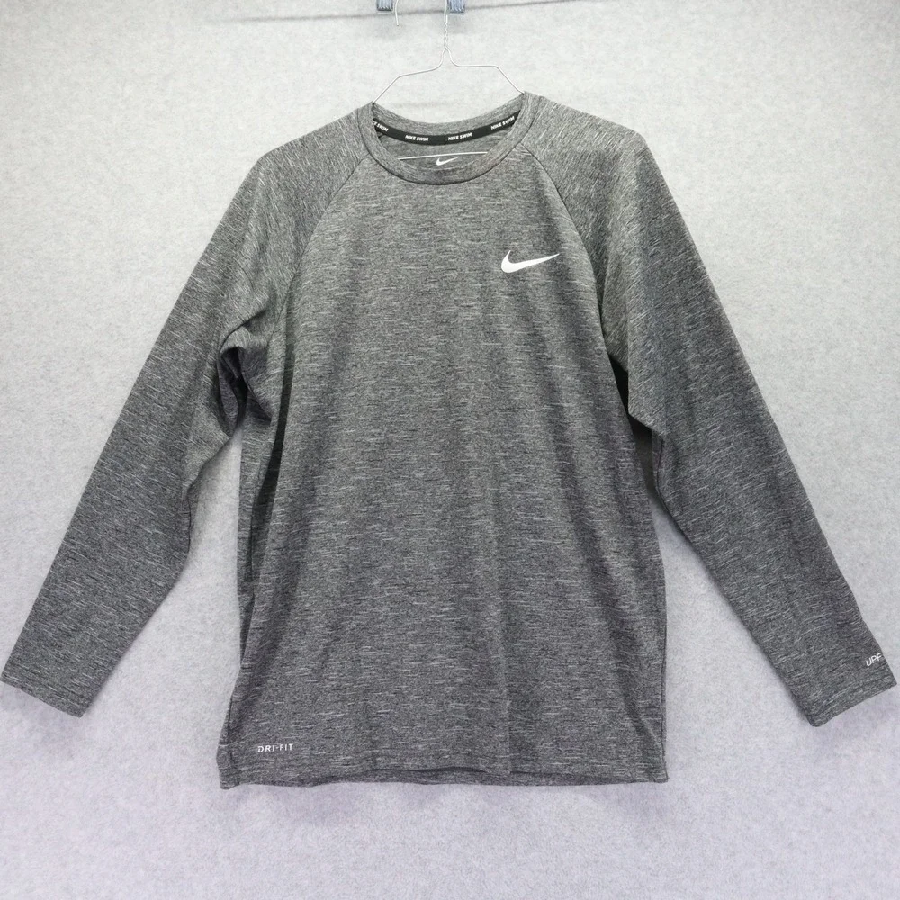 Nike Swim Shirt Mens‎ Small Dri-Fit UPF 40+ Active Beach Surf Gray Long Sleeve
